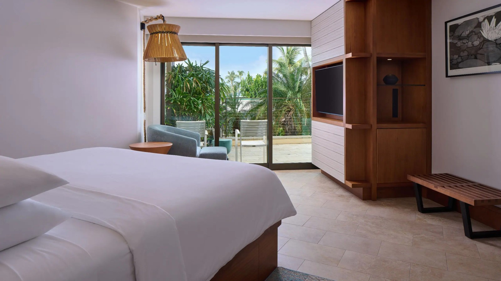 Bedroom in a standard suite at Andaz Maui