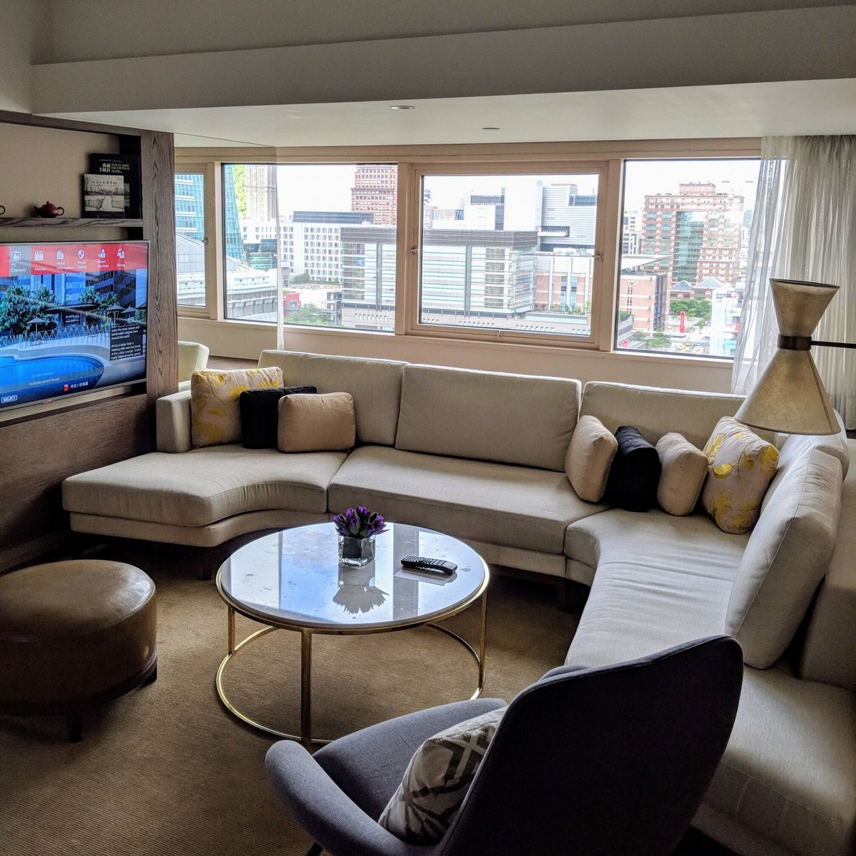 Living room in a Grand Executive View Suite, a premium suite at Grand Hyatt Taipei