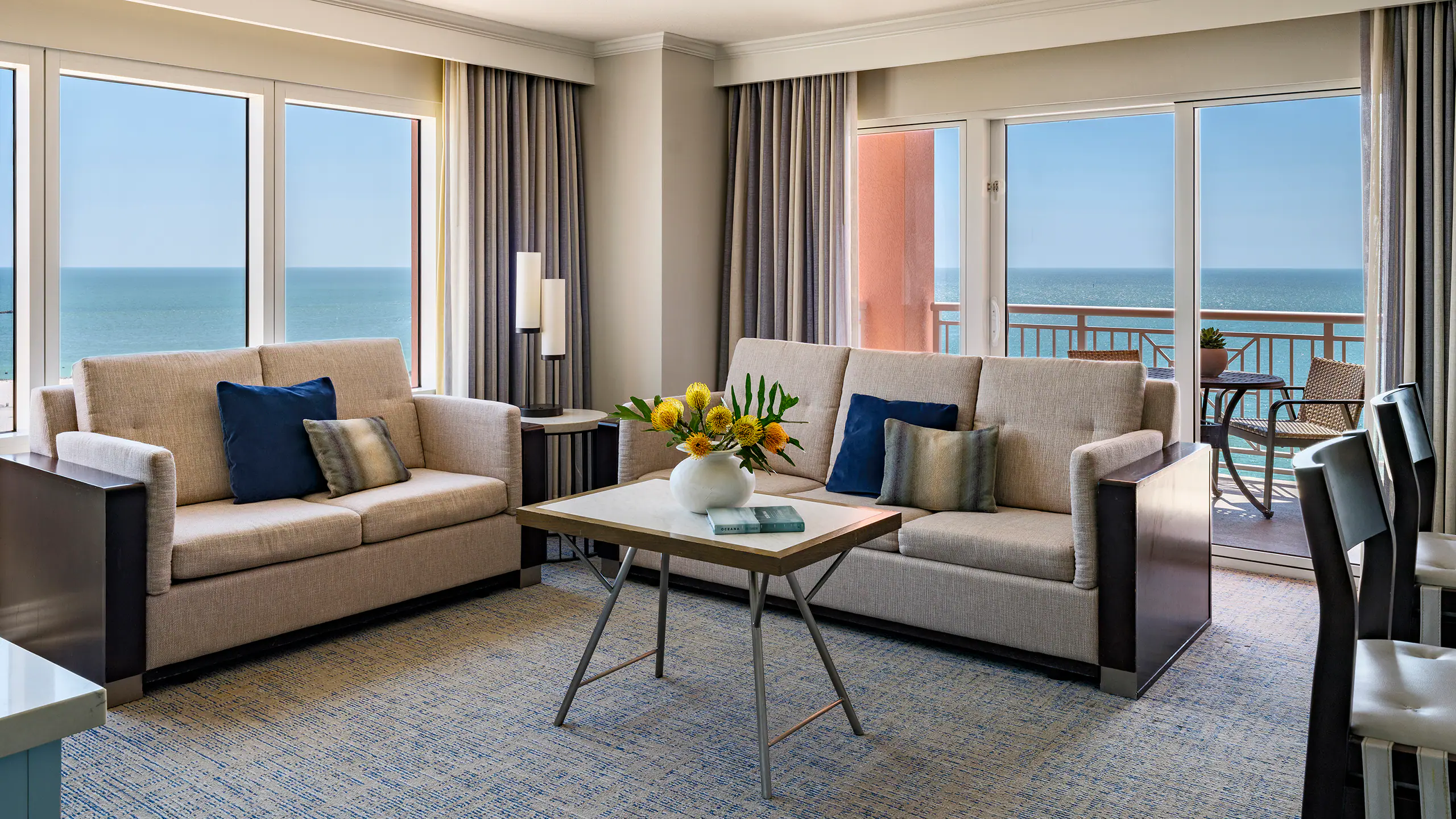 Living area of a two-bedroom suite overlooking the Gulf at Hyatt Regency Clearwater Beach